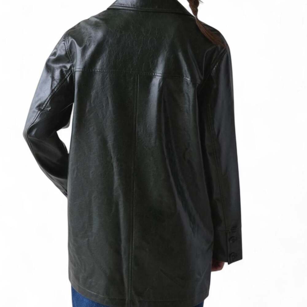 Urban Outfitters Jojo Faux Leather Trench Coat Small Dark Green - Picture 5 of 5